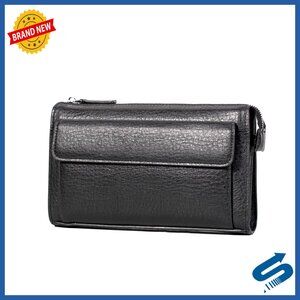 Genuine Leather Men's Clutch Wallet Large Capacity Travel Business Organizer